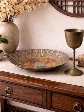 Vintage Indian Decorative Bowl and Brass Goblet Set